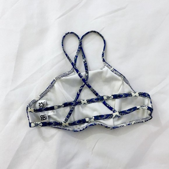 Beach Riot X Stone Cold Fox Blue Floral High Neck Strappy Boho Bikini Top XS - Picture 3 of 9